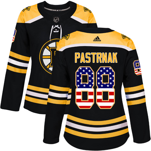 Adidas Bruins #88 David Pastrnak Black Home Authentic USA Flag Women's Stitched NHL Jersey - Click Image to Close